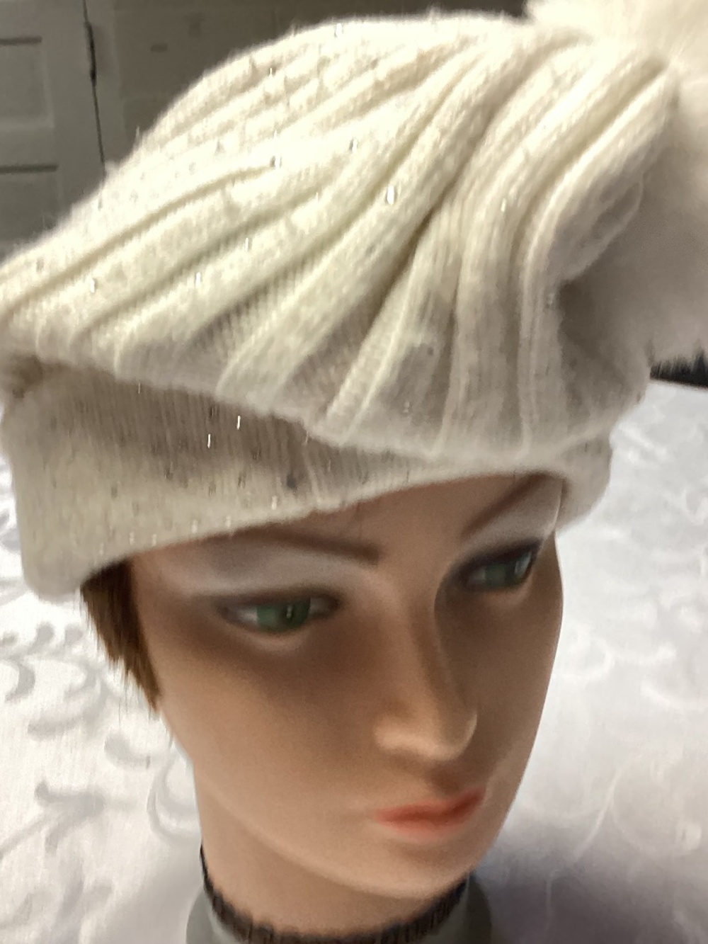 Steve Madden beanie hat, pom-pom loaded with rhinestones